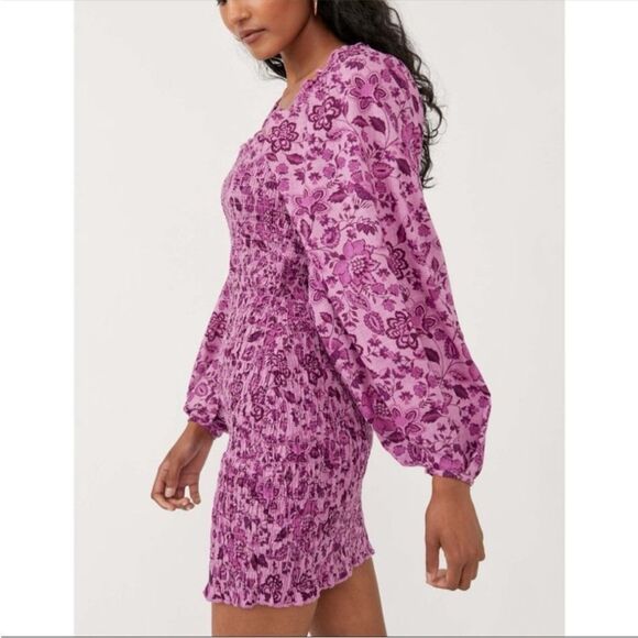Free People Womens Smock It To Me Smocked Floral Mini Dress In Azalea Combo S - Picture 6 of 15